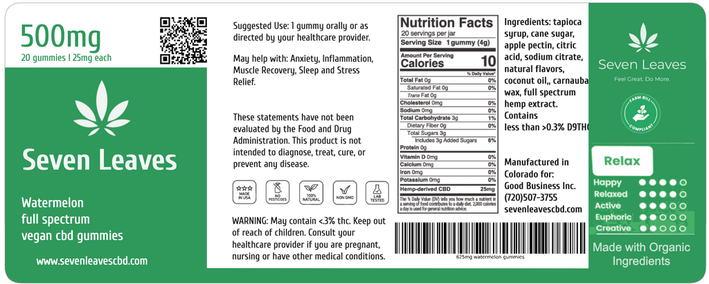 500mg Full Spectrum Cbd Vegan Organic Watermelon Gummies